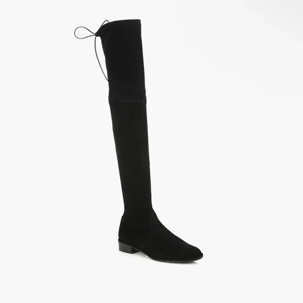 Stuart Weitzman NWOB 9.5 Black Lowland Suede Over The Knee Boots Leather Pull On